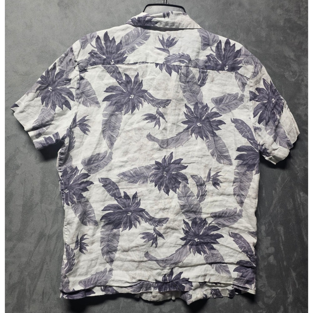 7 For All Mankind Men 100% Linen Tropical Floral Short Sleeve Shirt White Purple - Picture 7 of 10